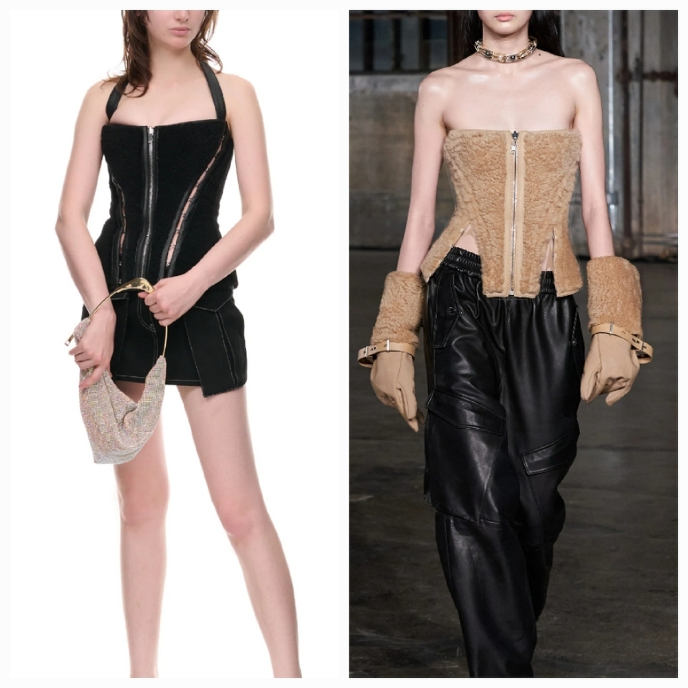 NWT Dion Lee BLACK reversible shearling corset in Black Halter Leather USsize 8